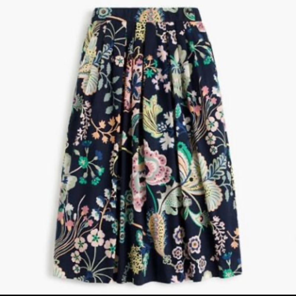 J.crew pleated floral cotton midi skirt.